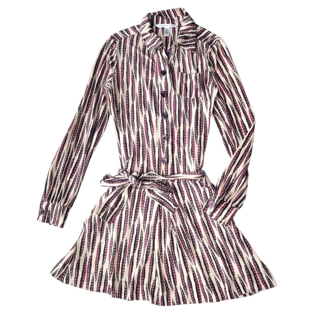 Diane Von Furstenberg Women's Sheena Silk Dress Long Sleeve Feather Print Sz 10